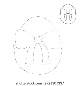 Ovo de Páscoa decorado com uma fita Bow colorir página para atividades infantis, jardim de infância e pré-escola. Traço e cor Decoração Ovos de Páscoa, Vetor. Página de Coloração de Ovo de Páscoa para Atividade de Páscoa Imprimível. 