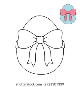 Ovo de Páscoa decorado com uma fita Bow colorir página para atividades infantis, jardim de infância e pré-escola. Traço e cor Decoração Ovos de Páscoa, Vetor. Página de Coloração de Ovo de Páscoa para Atividade de Páscoa Imprimível. 