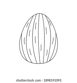 Easter egg decorated with stripes. Traditional food and symbol for the Orthodox and Catholic holidays. Happy easter. Black and white doodle vector illustration isolated. Icon or card line