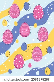 Easter egg with decoration. Background in cartoon style. Vector illustration