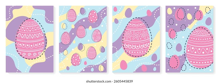 Easter egg with decoration. Background set in cartoon style. Vector illustration