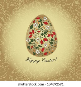 Easter egg decoration berry barberry, gold color greeting easter card