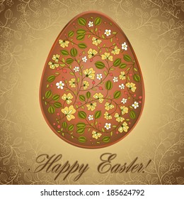 Easter egg decoration berry gooseberry, gold brown color greeting easter card