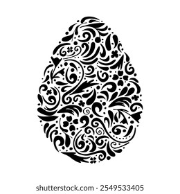 The Easter egg is decorative in black, the pattern is hand-drawn. Print for printing, postcard, poster, sticker.