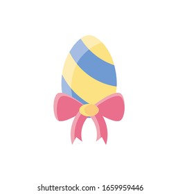 huevo de Pascua con arco decorativo sobre fondo blanco, icono de estilo plano, ilustración vectorial