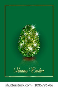 Easter egg decorative diamond, shiny glittering egg with luxury starry texure.  for Greeting, Invitation Cute Card. Simple Decorative Illustration for Typographical Poster or Greeting card. Gold frame
