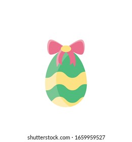 easter egg with decorative pink bow over white background, flat style icon, vector illustration