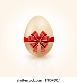 Easter egg with decorative red bow, illustration.