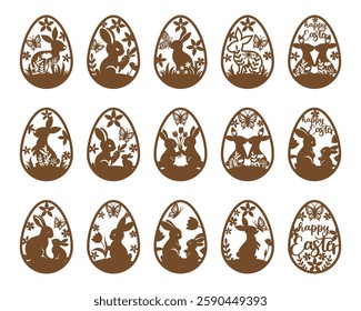 Easter egg design with bunny and flowers.  Easter Laser Cut Template for Cutting machine.