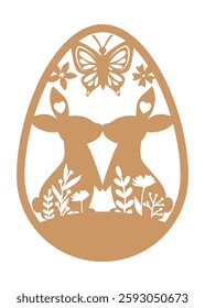 Easter egg design with bunny and flowers.  Easter Laser Cut Template for Cutting machine.