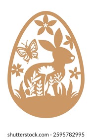 Easter egg design with bunny and flowers.  Easter Laser Cut Template for Cutting machine.