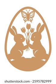 Easter egg design with bunny and flowers.  Easter Laser Cut Template for Cutting machine.