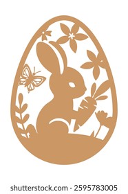 Easter egg design with bunny and flowers.  Easter Laser Cut Template for Cutting machine.