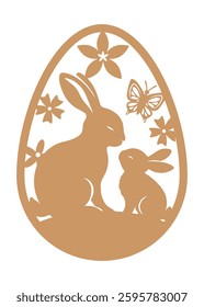 Easter egg design with bunny and flowers.  Easter Laser Cut Template for Cutting machine.