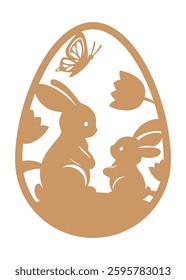 Easter egg design with bunny and flowers.  Easter Laser Cut Template for Cutting machine.