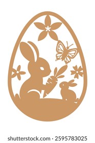 Easter egg design with bunny and flowers.  Easter Laser Cut Template for Cutting machine.