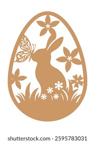 Easter egg design with bunny and flowers.  Easter Laser Cut Template for Cutting machine.