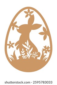 Easter egg design with bunny and flowers.  Easter Laser Cut Template for Cutting machine.