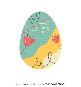 Easter egg design. Easter holiday egg hunt in colorful flat style with tulips. Art deco decoration. Stock vector illustration clipart