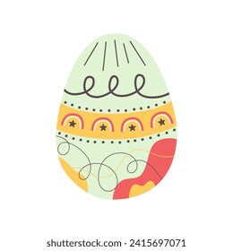 Easter egg design. Easter holiday egg hunt in colorful flat style with rainbows. Art deco decoration. Stock vector illustration clipart
