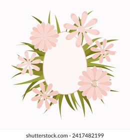 Diseño de huevos de Pascua con flores rojas. Tarjeta de caza de huevos de vacaciones de Pascua en colorido estilo plano. Ilustración vectorial de material aislado en fondo blanco