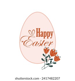 Easter egg design with red flowers. Easter holiday egg hunt card in colorful flat style. Stock vector illustration clipart isolated on white background