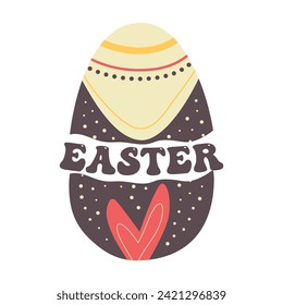 Easter egg design with text. Easter holiday symbol egg hunt in colorful flat style with heart . Retro art decoration. Stock vector icon illustration clipart.