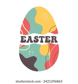 Easter egg design with text. Easter holiday symbol egg hunt in colorful flat style with ornaments. Retro art decoration. Stock vector icon illustration clipart