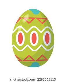 Easter egg with different pattern, ornament and sticker. Flat style icon for Easter celebration.