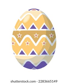 Easter egg with different pattern, ornament and sticker. Flat style icon for Easter celebration.
