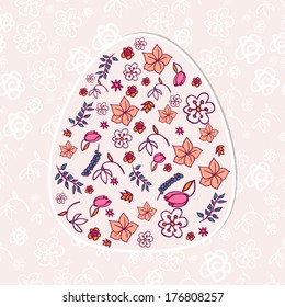 Easter egg of doodle flowers card template