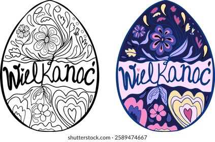 Easter egg doodle style. Happy easter hand drawn isolated on white background. Vector illustration.