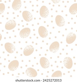 Easter egg and dots seamless pattern, simple beige monochrome palette, background or wallpaper vector illustration 