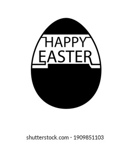 The Easter egg is drawn in black in a flat style with Happy Easter on the inside. There is a place for your text. Stock vector illustration isolated on white background.