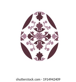 Easter egg drawn in ethnic style in brown colors in a flat style. It consists of flowers and geometric shapes, inside the egg is transparent. Stock vector illustration isolated on a white background.