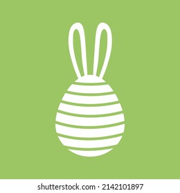 Easter egg with ear bunny, white rabbit on green background. Holiday illustration
