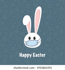 Easter egg with ears and face mask. Holidays during pandemic. Vector