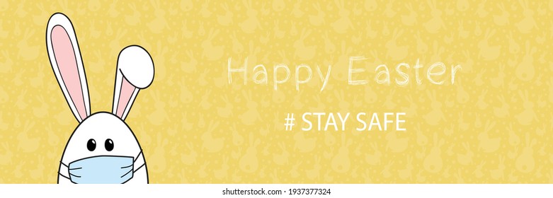 Easter egg with ears and face mask. Holidays during pandemic. Banner. Vector