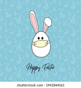 Easter egg with ears and face mask. Holidays during pandemic. Vector