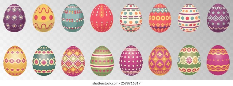 Easter egg. Eggs character set isolated on png backgraund. Cute eggs, spring festive concept. Cartoon holiday vector character.