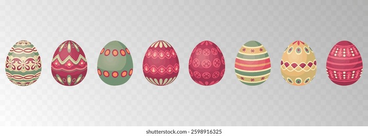 Easter egg. Eggs character set isolated on png backgraund. Cute eggs, spring festive concept. Cartoon holiday vector character.
