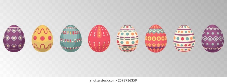 Easter egg. Eggs character set isolated on png backgraund. Cute eggs, spring festive concept. Cartoon holiday vector character.