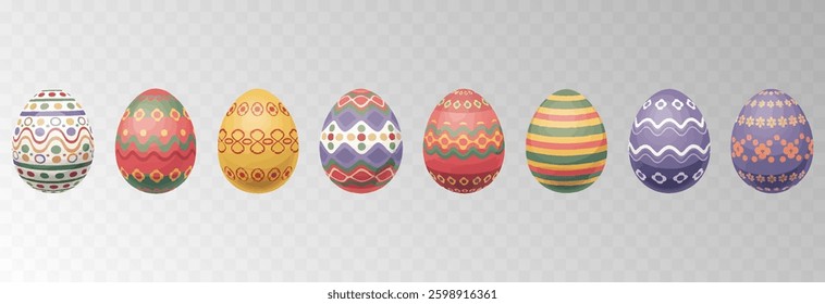 Easter egg. Eggs character set isolated on png backgraund. Cute eggs, spring festive concept. Cartoon holiday vector character.