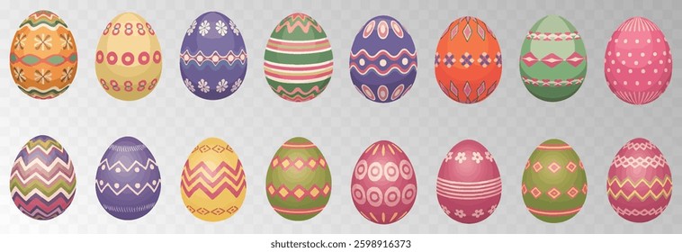 Easter egg. Eggs character set isolated on png backgraund. Cute eggs, spring festive concept. Cartoon holiday vector character.