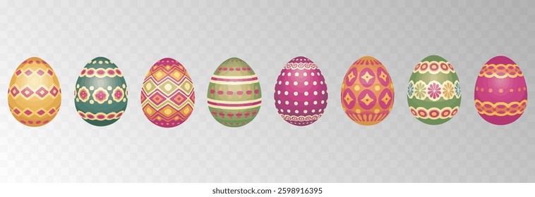 Easter egg. Eggs character set isolated on png backgraund. Cute eggs, spring festive concept. Cartoon holiday vector character.