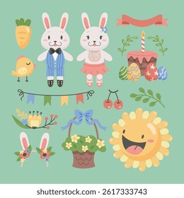 Easter egg element collection set in isolated background
