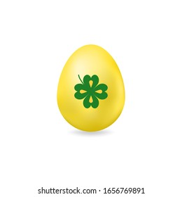 Easter egg with elements for St. Patrick's Day. Vector illustration. Colored egg with clover leaf isolated on a white background. Ideal for holiday designs, greeting cards, prints, designer packaging.