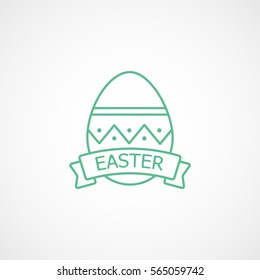 Easter Egg Emblem Green Line Icon On White Background