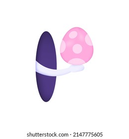 easter egg emerges from the hole. Rabbit hand holding egg. bunny hole. Happy Easter. animal. simple 3d illustration. concept design