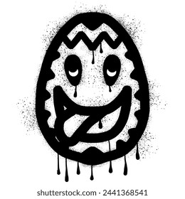 Easter egg emoticon graffiti drawn with black spray paint